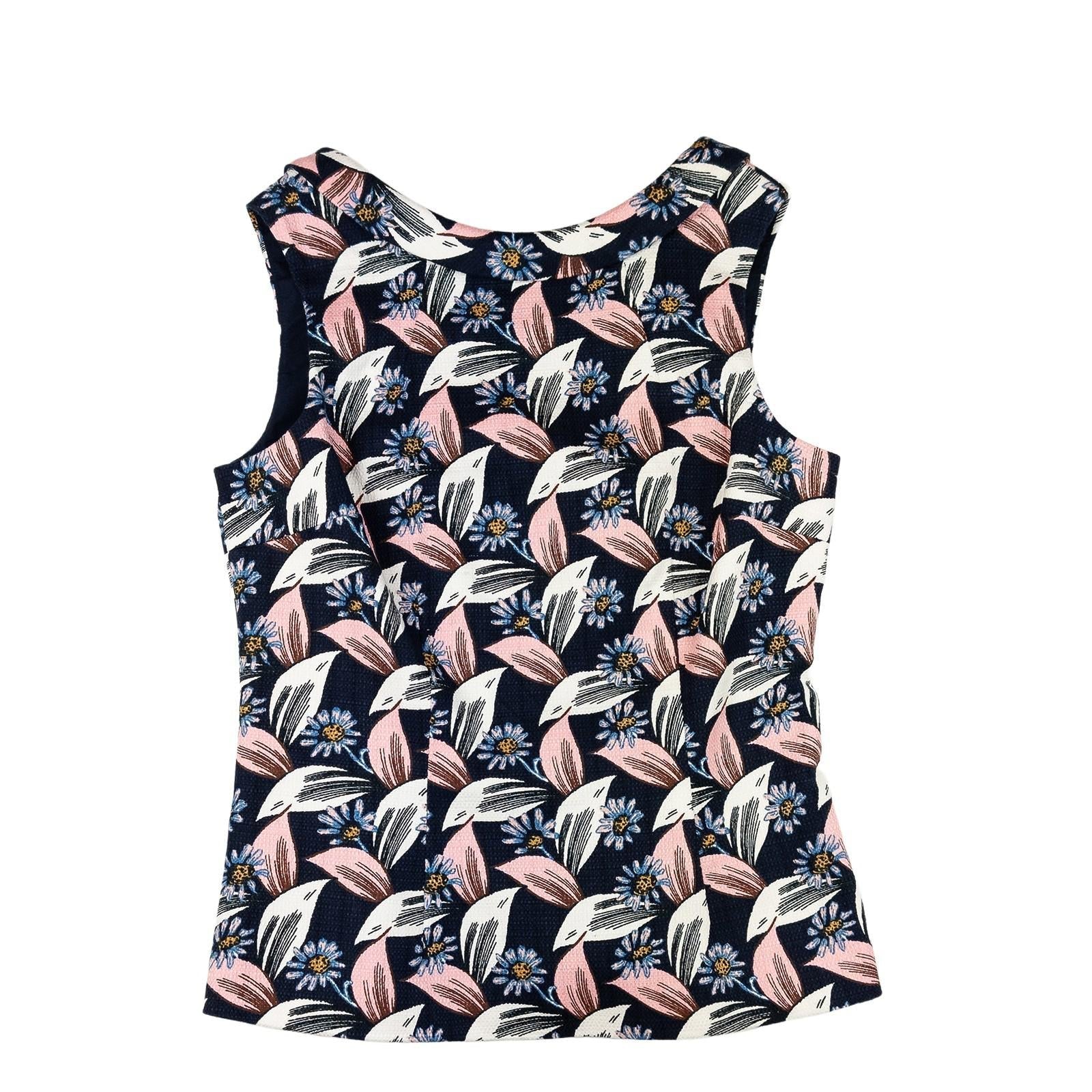 Boden Woman Floral Shell Top Size UK 10 Navy Cotton Blend Sleeveless Textured by Boden – | RewearableUK