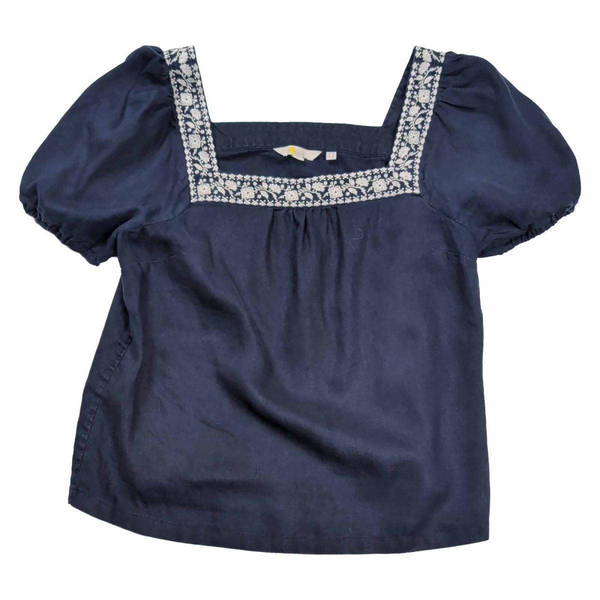 Boden Womens 100% Linen Blouse UK 12 Navy Embroidered Square Neck Puff Sleeve – product photo 1 | RewearableUK