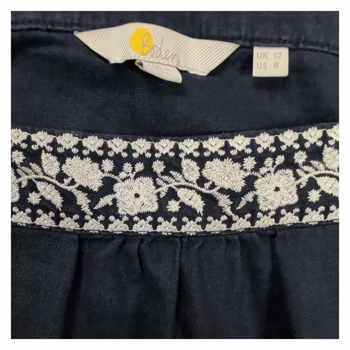 Boden Womens 100% Linen Blouse UK 12 Navy Embroidered Square Neck Puff Sleeve – product photo 3 | RewearableUK