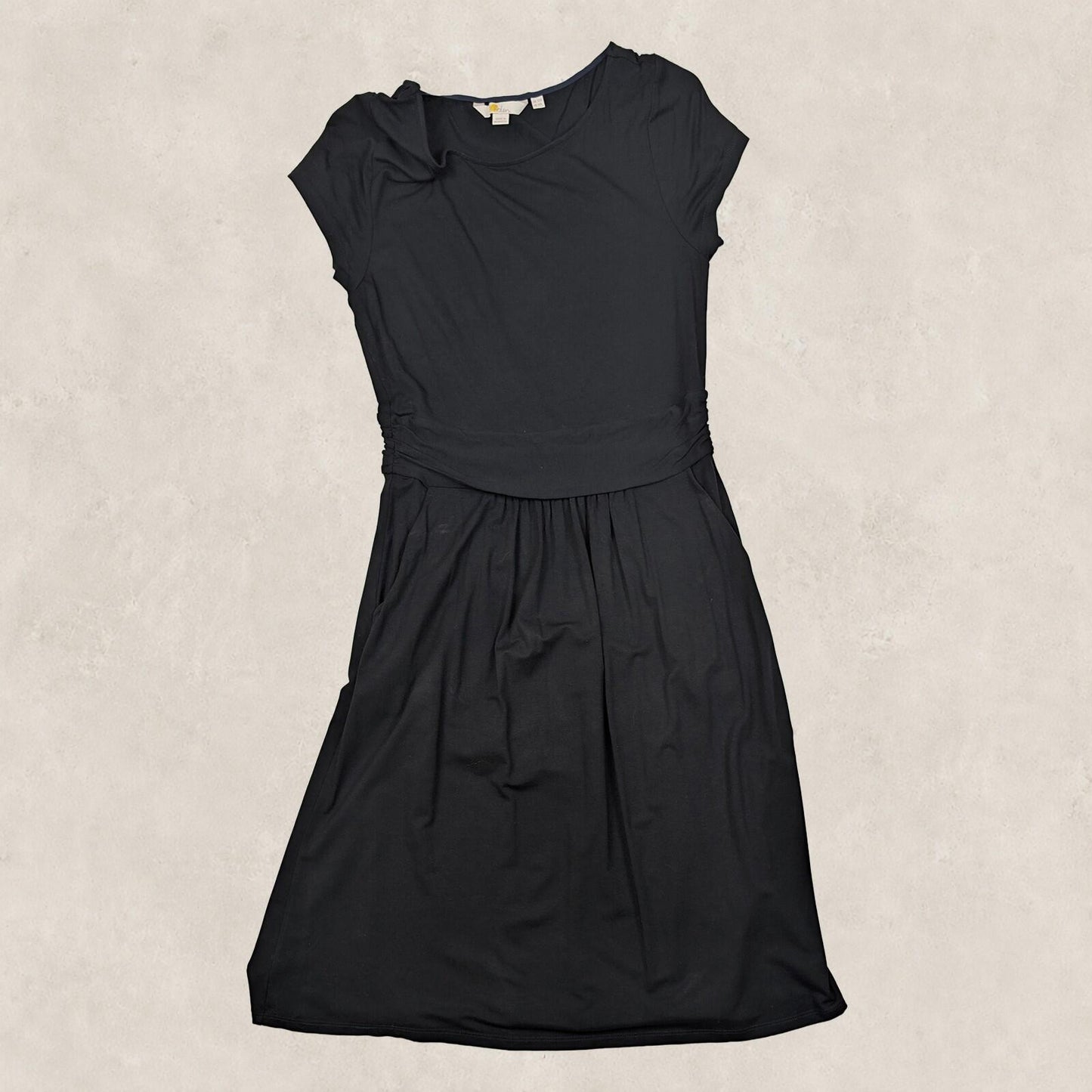 Boden Womens Black Fit & Flare Jersey Dress UK 10R Cap Sleeve Midi by Boden – | RewearableUK