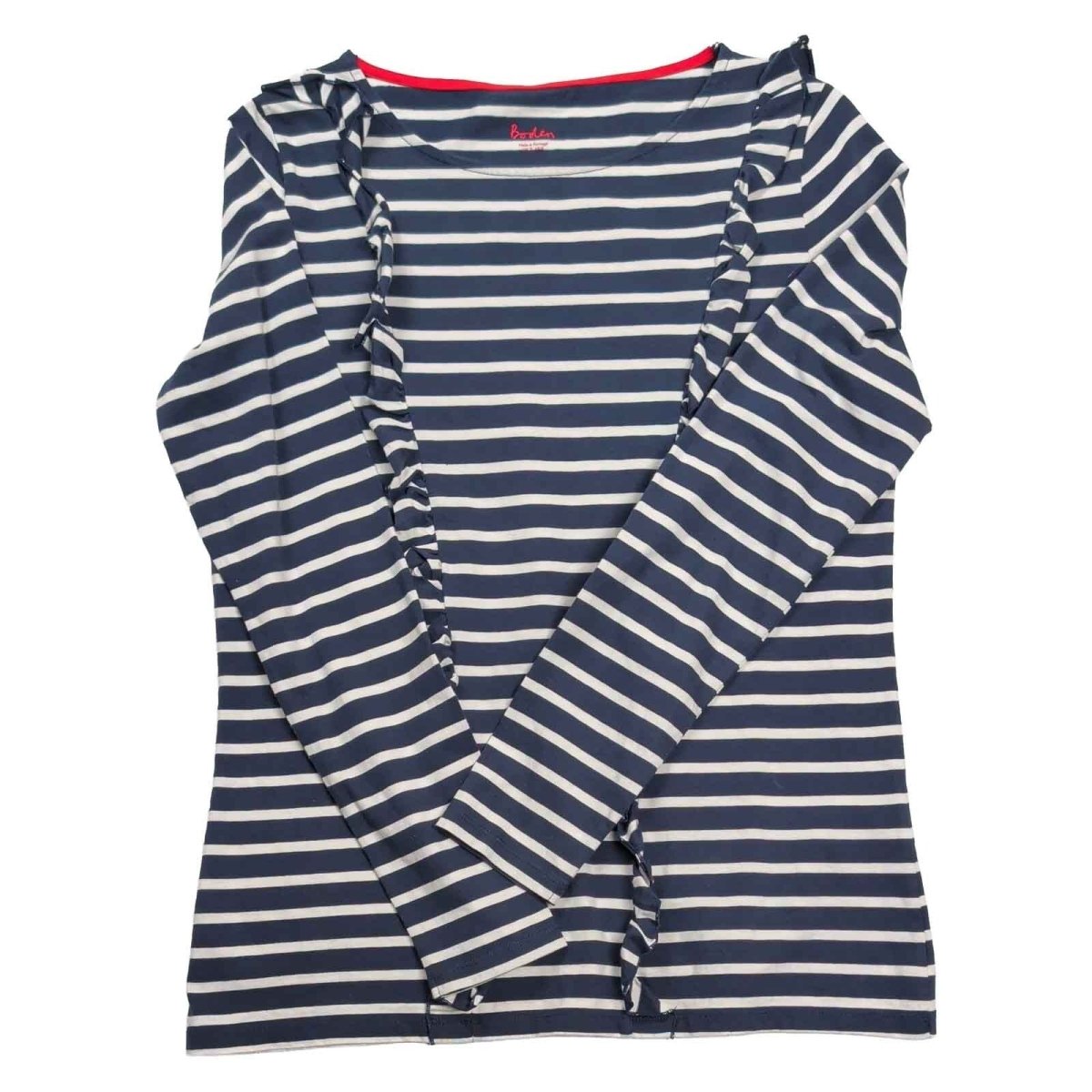 Boden Womens Breton Top UK 12 Navy White Striped Cotton Ruffle Long Sleeve – product photo 1 | RewearableUK