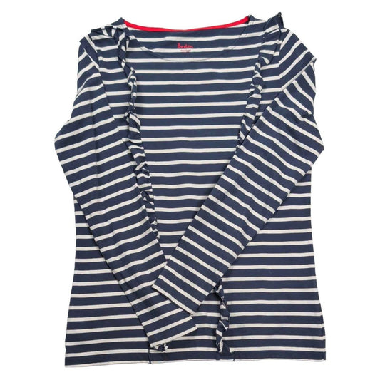 Boden Womens Breton Top UK 12 Navy White Striped Cotton Ruffle Long Sleeve – product photo 1 | RewearableUK