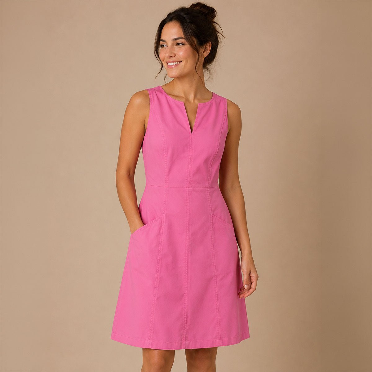 Boden Womens Pink Cotton Stretch Shift Dress UK 10R Sleeveless Pockets – Dresses product photo 1 | RewearableUK