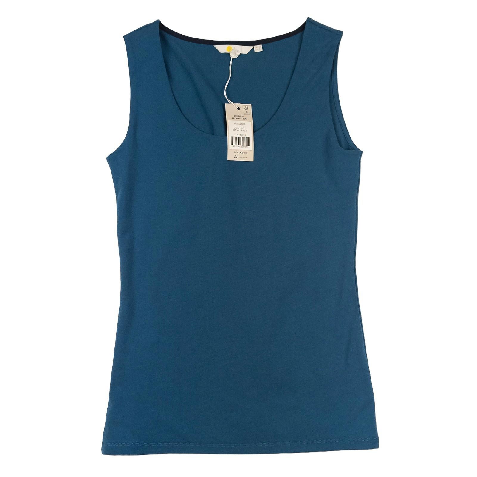 Boden Womens Sleeveless Top Vest UK 10 Teal Cotton Stretch Scoop Neck NWT by Boden – | RewearableUK