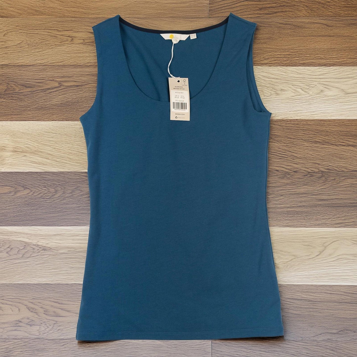 Boden Womens Sleeveless Top Vest UK 10 Teal Cotton Stretch Scoop Neck NWT by Boden – | RewearableUK