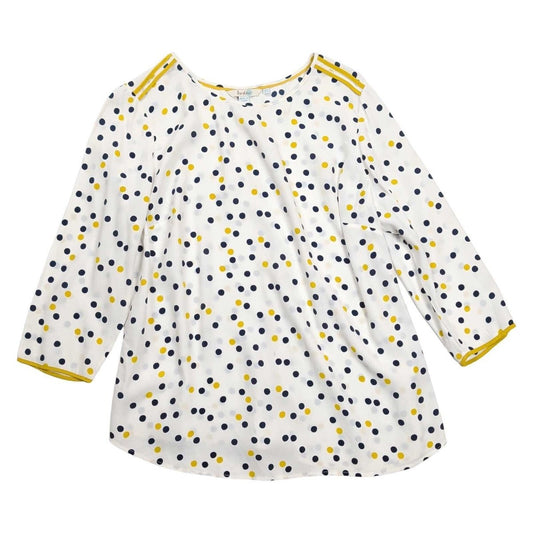 Boden Women's Tunic Top UK 10 White Navy Yellow Polka Dot 3/4 Sleeve – product photo 1 | RewearableUK