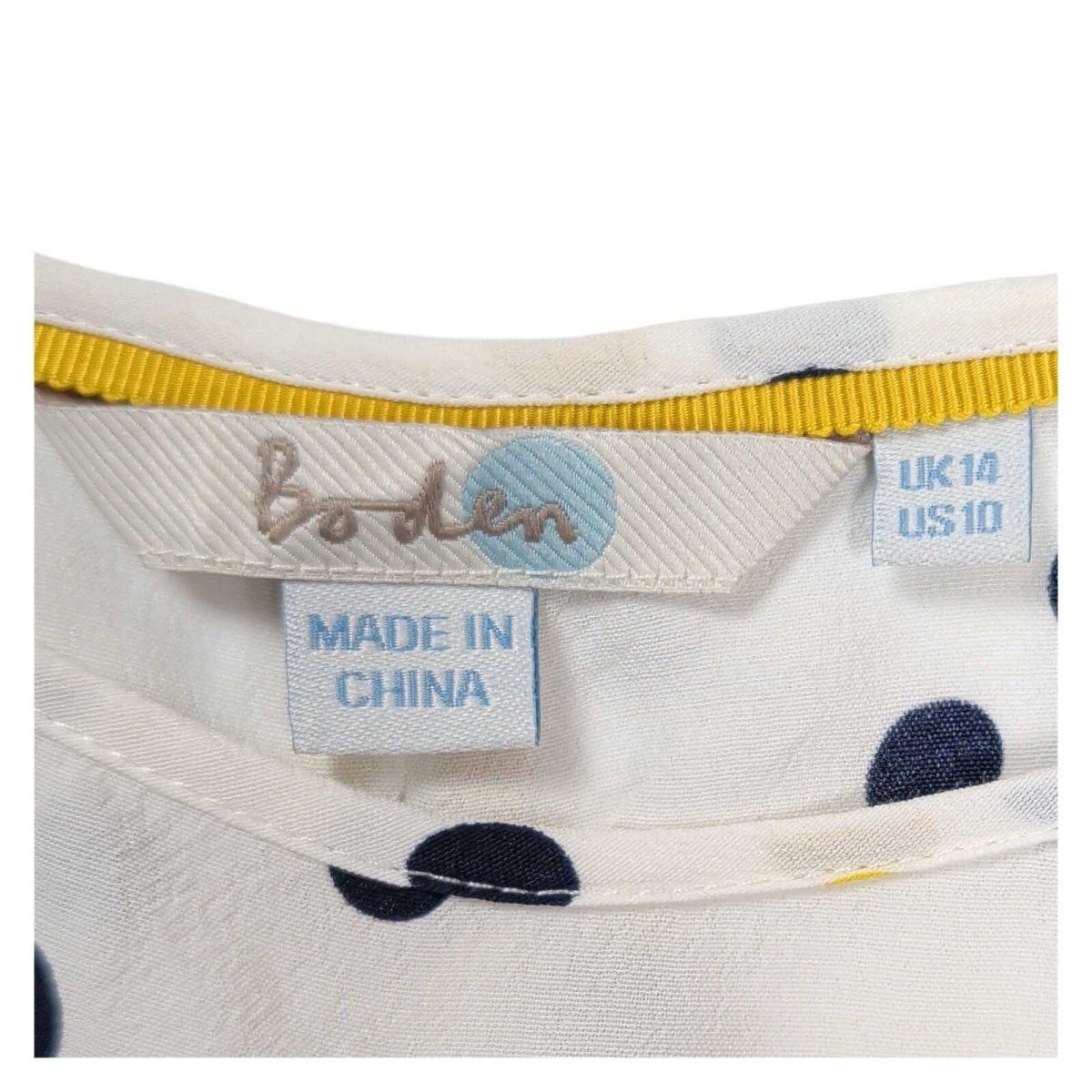 Boden Women's Tunic Top UK 10 White Navy Yellow Polka Dot 3/4 Sleeve – product photo 5 | RewearableUK