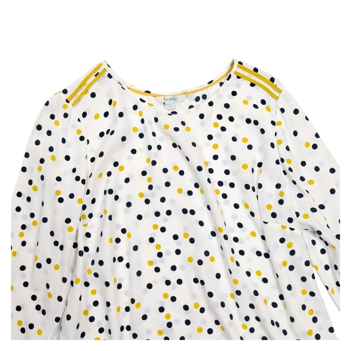 Boden Women's Tunic Top UK 10 White Navy Yellow Polka Dot 3/4 Sleeve – product photo 2 | RewearableUK