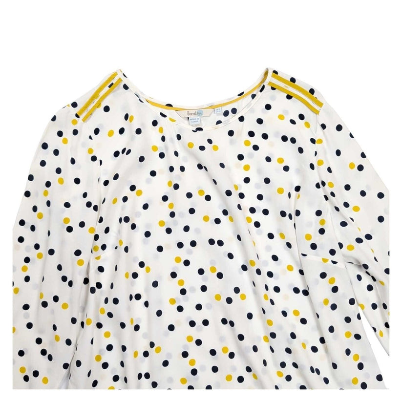 Boden Women's Tunic Top UK 10 White Navy Yellow Polka Dot 3/4 Sleeve – product photo 2 | RewearableUK