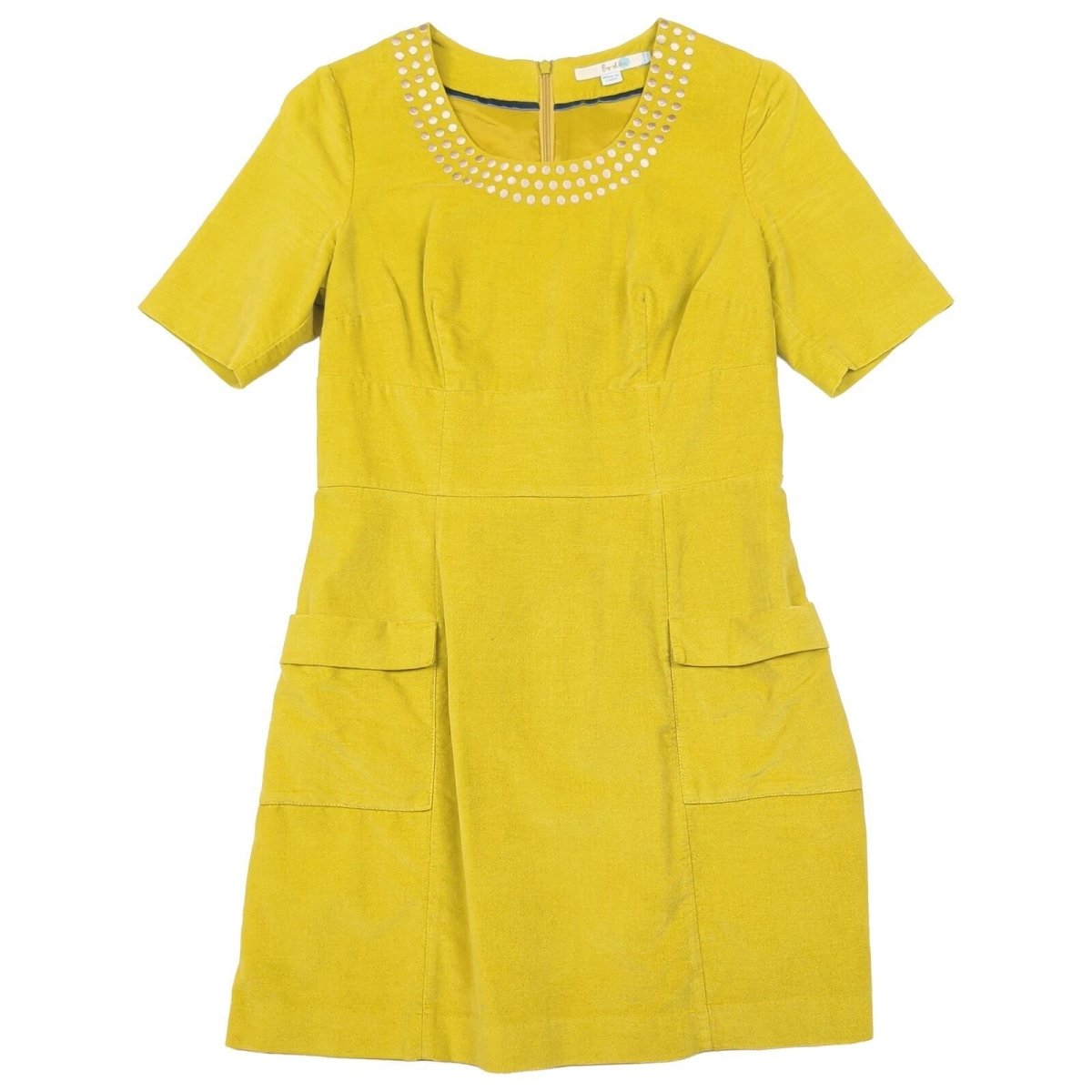 Boden Womens Yellow Cotton Dress UK 8 US 4 Embellished Neck Pockets by Boden – | RewearableUK