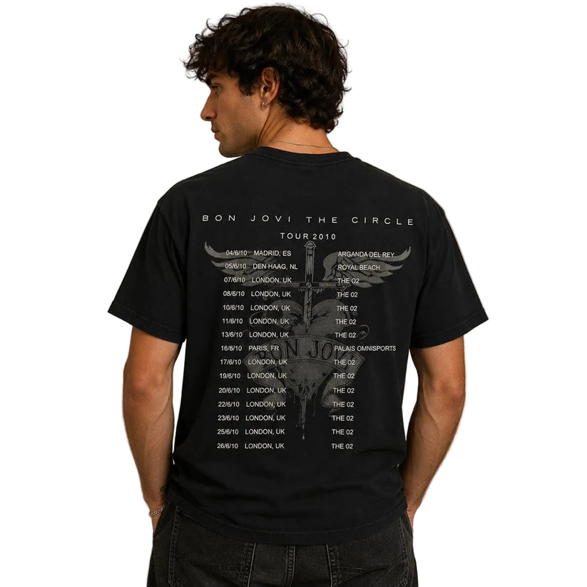 Bon Jovi The Circle Tour 2010 T-Shirt S Black Double-Sided – Music T-Shirt product photo 2 | RewearableUK