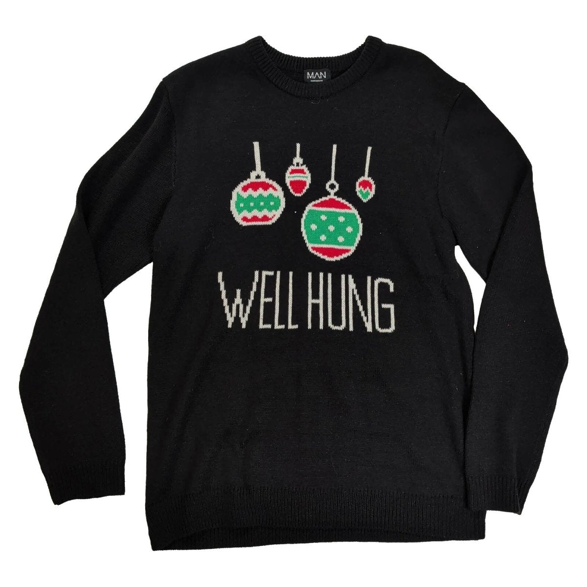 boohooMAN Men's Well Hung Christmas Jumper 3XL Black Novelty Knit – Christmas Jumper product photo 1 | RewearableUK