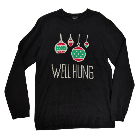 boohooMAN Men's Well Hung Christmas Jumper 3XL Black Novelty Knit – Christmas Jumper product photo 1 | RewearableUK
