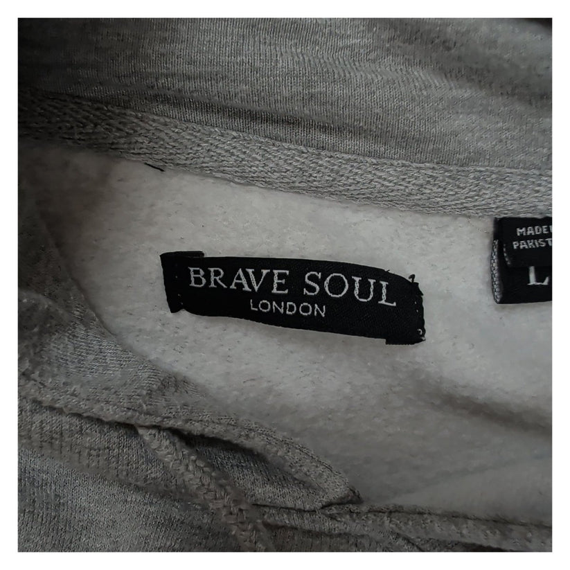 Brave Soul Mens Grey Pullover Hoodie Size L Embroidered Banana Logo Sweatshirt – product photo 4 | RewearableUK