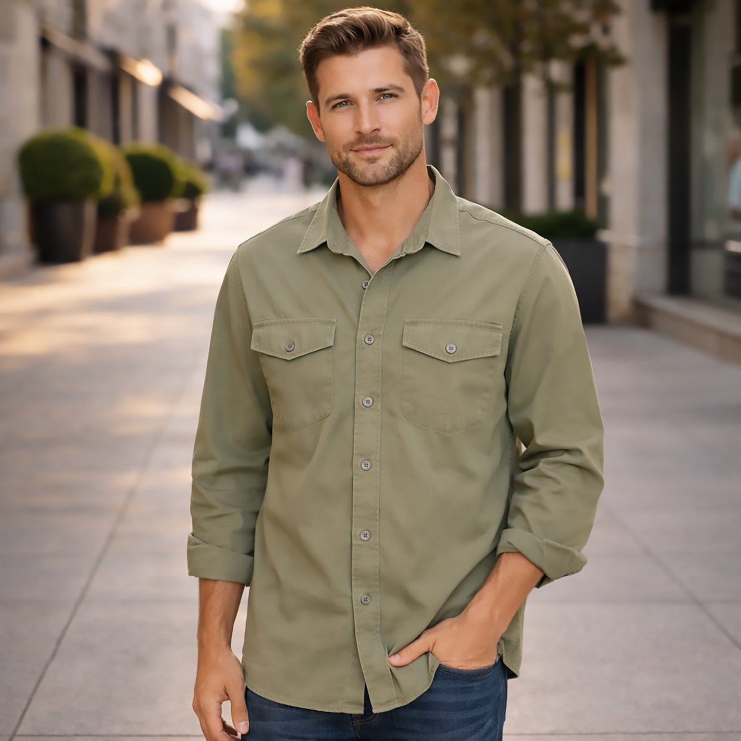 British Army Mens General Service Olive Shirt Long Sleeve Size 35/37 by military surplus – | RewearableUK
