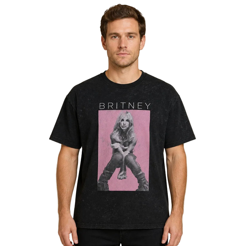 Britney Spears 2022 T-Shirt 2XL Black Pink Acid-Wash Official Tee – Music T-Shirt product photo 1 | RewearableUK