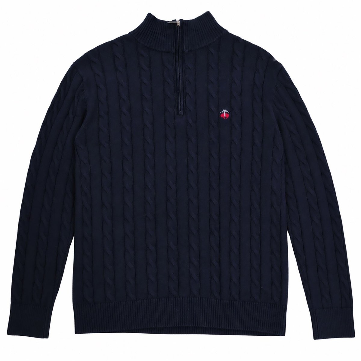 Brooks Brothers Men's Jumper M Navy Cable Knit Embroidered Cotton – product photo 1 | RewearableUK