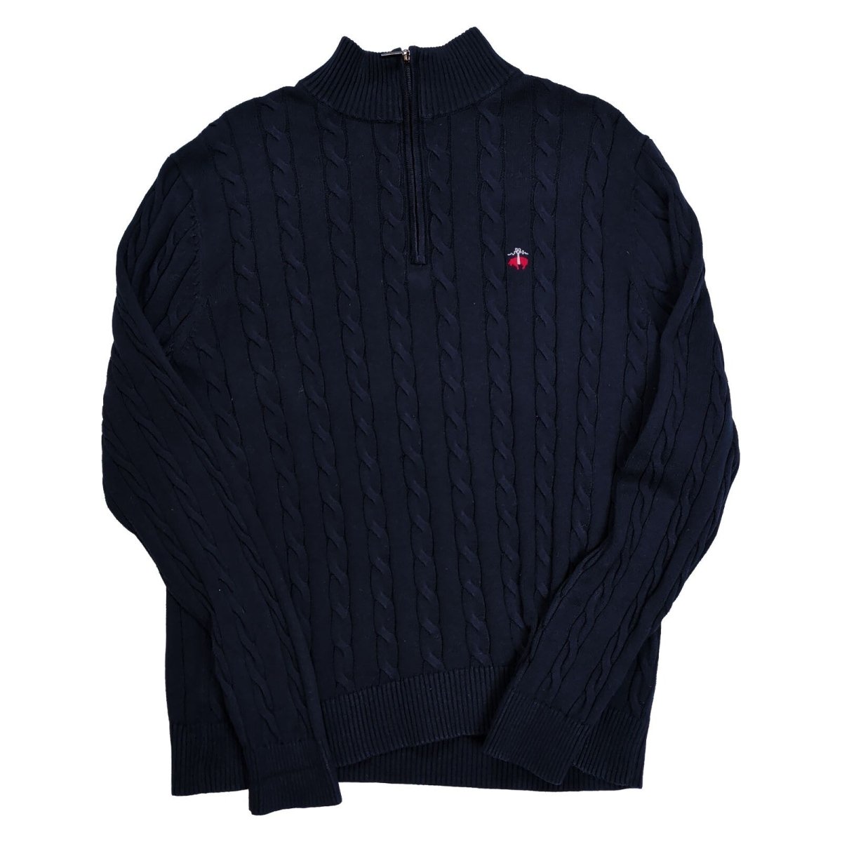 Brooks Brothers Men's Jumper M Navy Cable Knit Embroidered Cotton – product photo 2 | RewearableUK