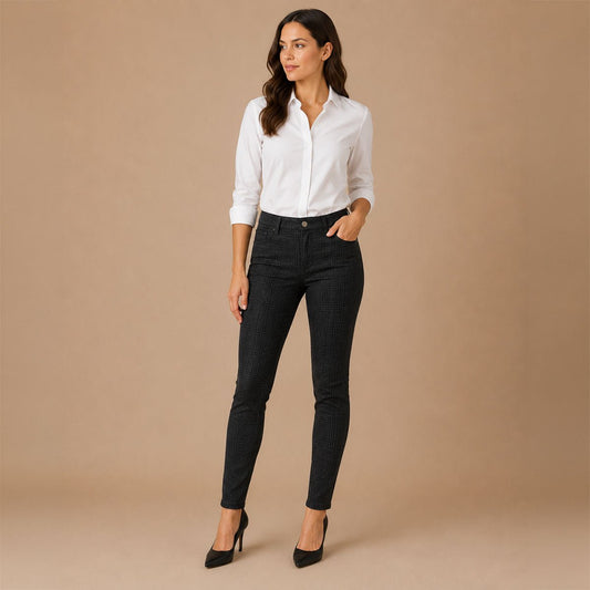 Calvin Klein Black Patterned Skinny Trousers US 2 Stretch Pants by Calvin Klein – | RewearableUK