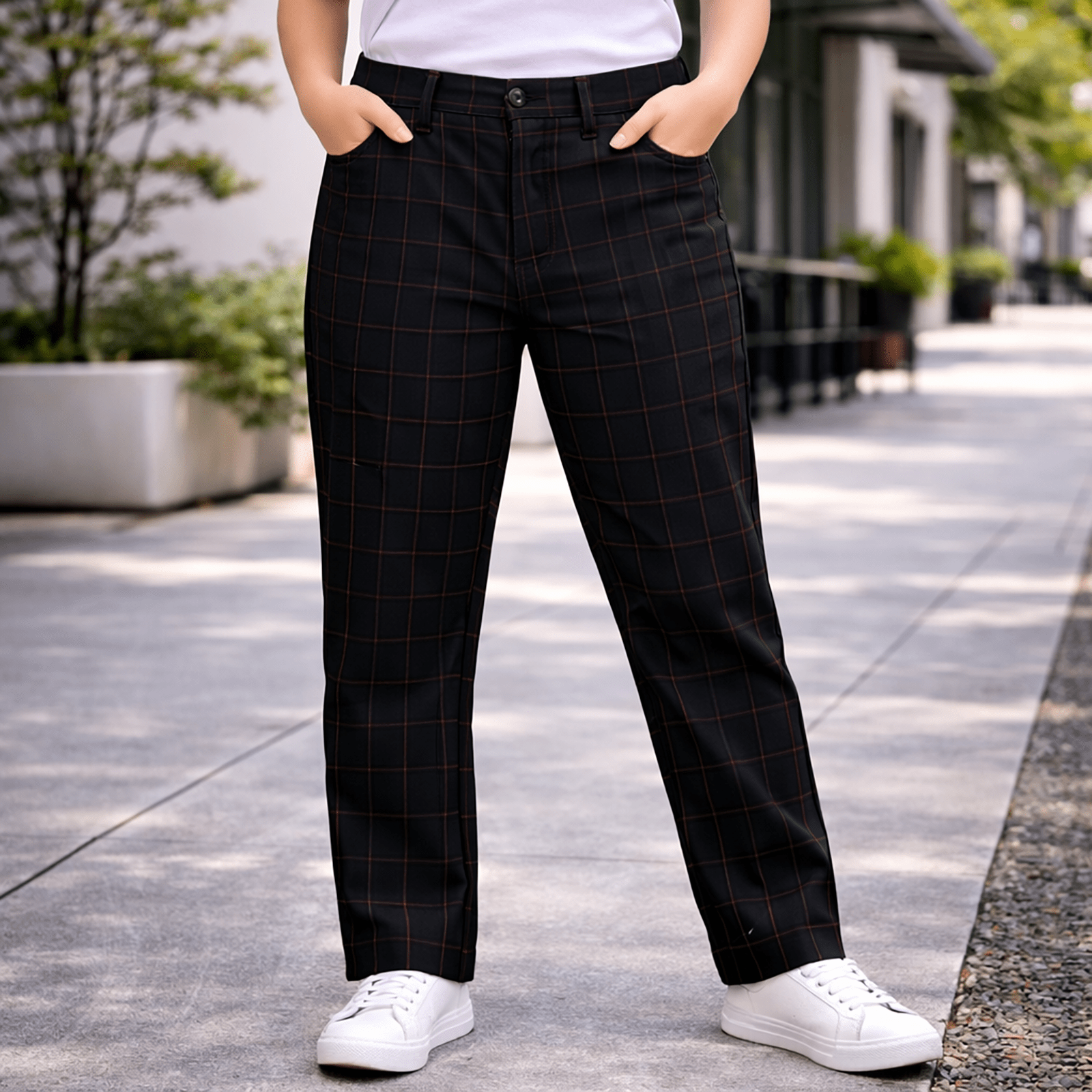 Calvin Klein Golf Black Plaid Check Stretch Flat Front Trousers Mens W38 L31 by Calvin Klein – trousers | RewearableUK