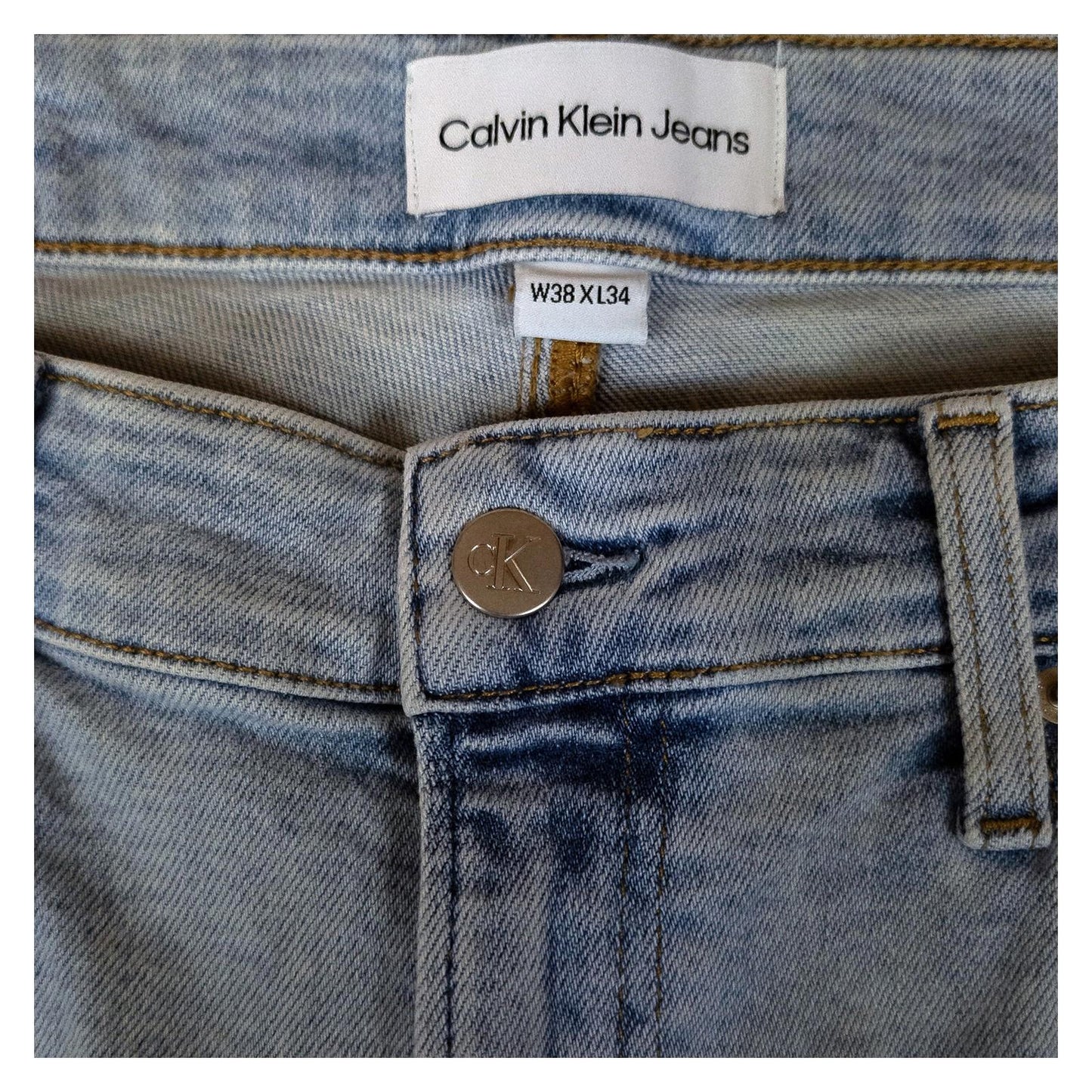 Calvin Klein Jeans Men's W38 L34 Light Blue Ripped Skinny Slim Stretch Denim by Calvin Klein – | RewearableUK