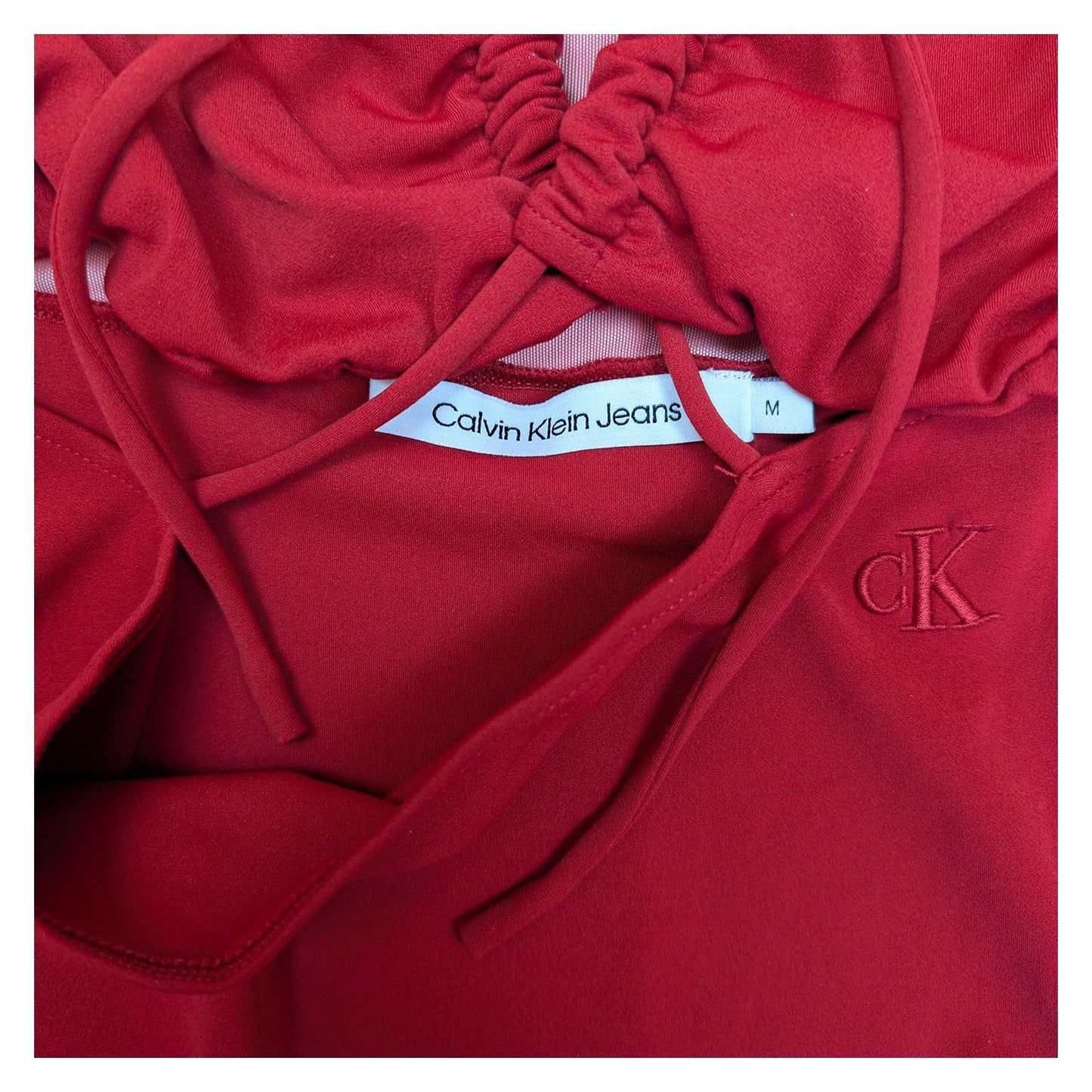 Calvin Klein Jeans Red Mesh Top Size M Sheer Long Sleeve Cut Out Tie Front Y2K by Calvin Klein – | RewearableUK