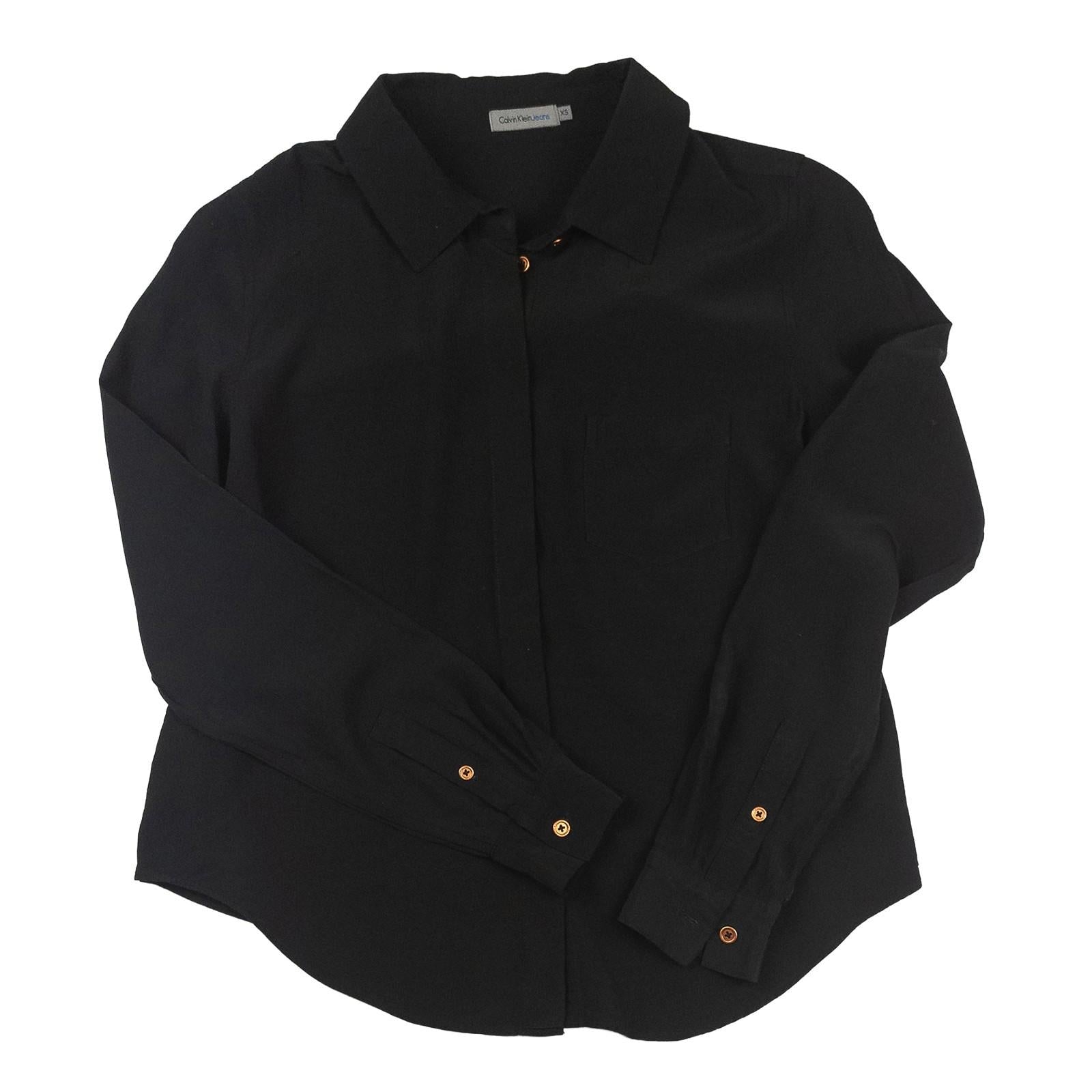 Calvin Klein Jeans Shirt Blouse Size XS Black Button Up Long Sleeve Pocket by Calvin Klein – | RewearableUK