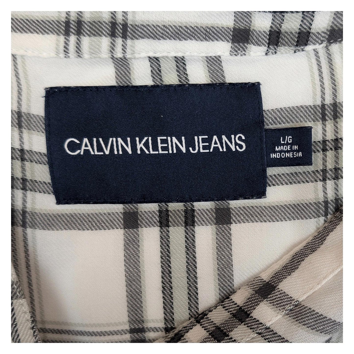 Calvin Klein Jeans Shirt Size L White Black Check Plaid V - Neck Cotton Long Sleev by Calvin Klein – | RewearableUK