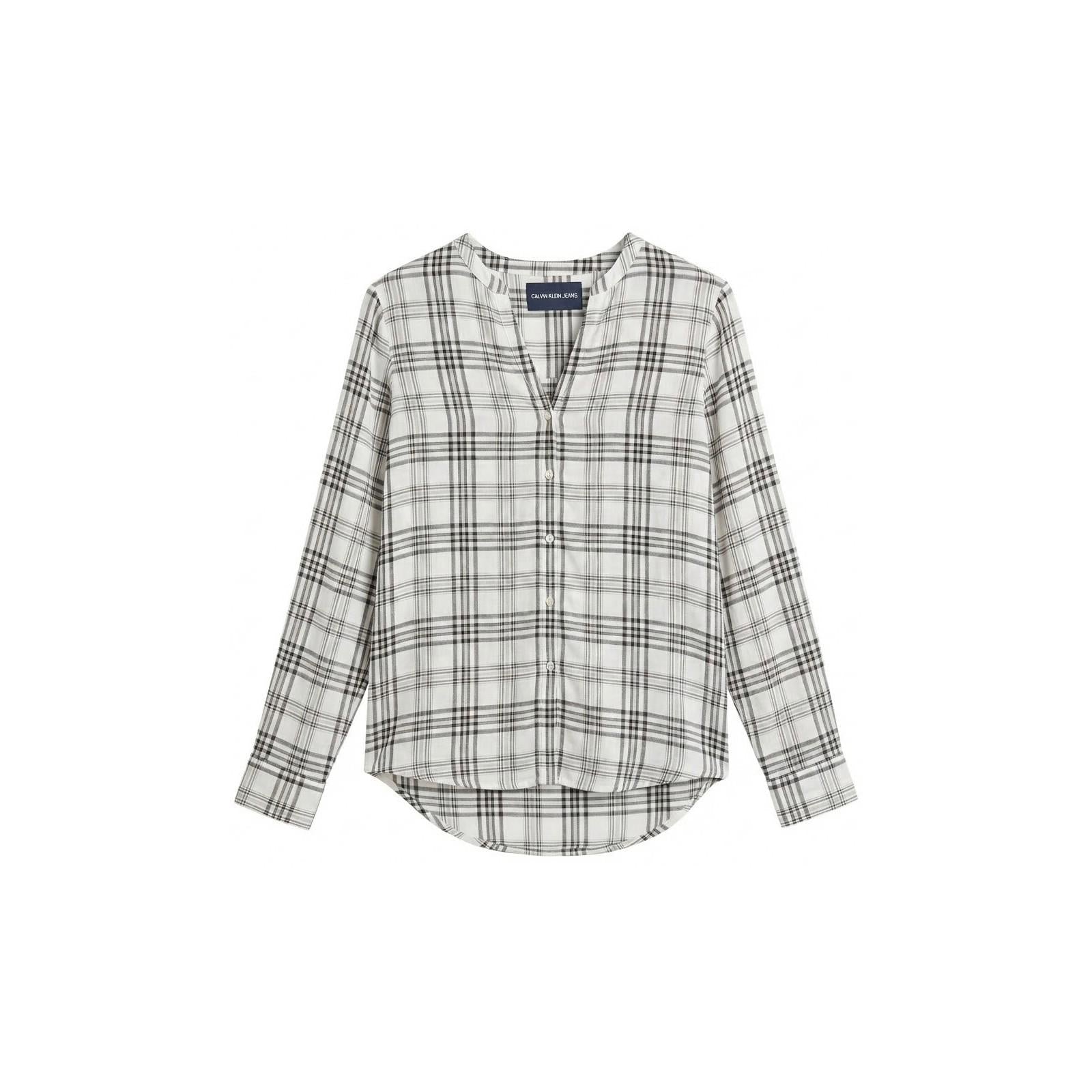 Calvin Klein Jeans Shirt Size L White Black Check Plaid V - Neck Cotton Long Sleev by Calvin Klein – | RewearableUK