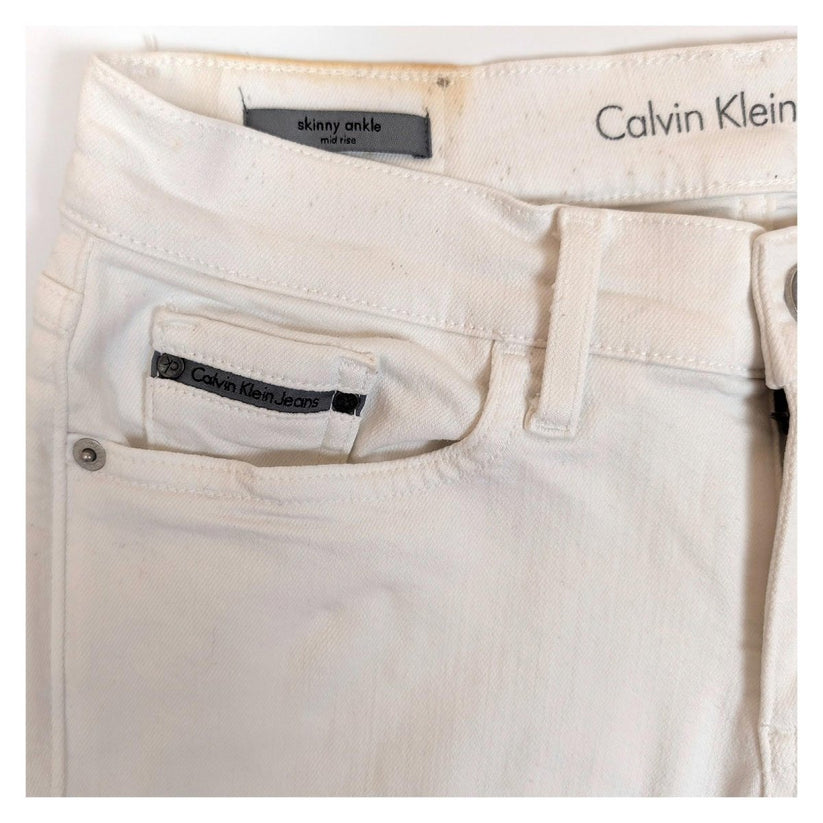 calvin klein jeans women size w26 l30 white skinny ankle mid rise trousers by Calvin Klein – | RewearableUK
