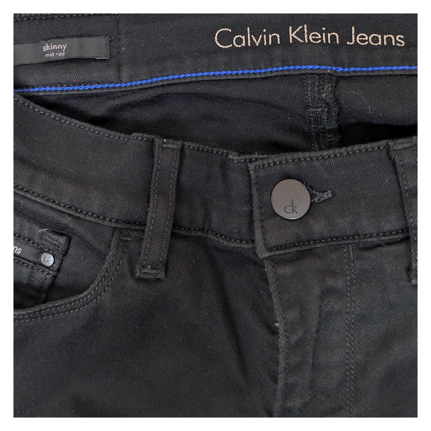 calvin klein jeans womens black stretch denim skinny mid rise w28 l30 by Calvin Klein – | RewearableUK