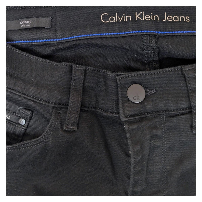 calvin klein jeans womens black stretch denim skinny mid rise w28 l30 by Calvin Klein – | RewearableUK