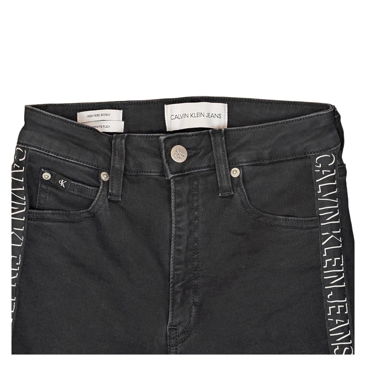 Calvin Klein Jeans Women's High Rise Skinny W25 L30 Black Side Logo Tape Stretch by Calvin Klein – | RewearableUK
