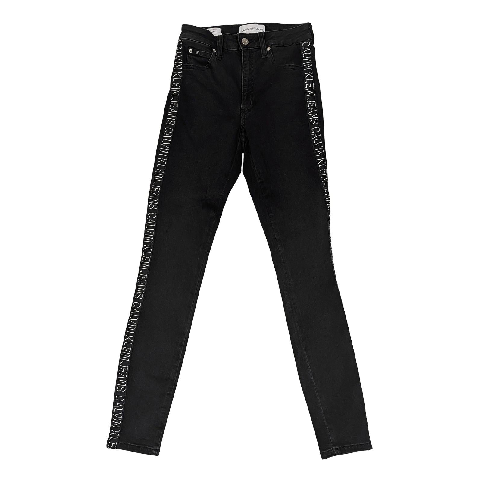 Calvin Klein Jeans Women's High Rise Skinny W25 L30 Black Side Logo Tape Stretch by Calvin Klein – | RewearableUK