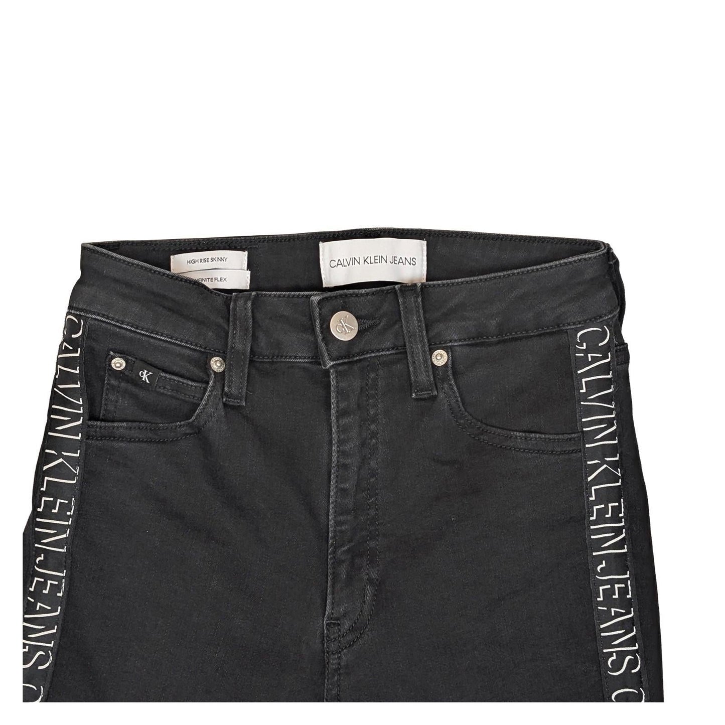 Calvin Klein Jeans Women's High Rise Skinny W25 L30 Black Side Logo Tape Stretch by Calvin Klein – | RewearableUK