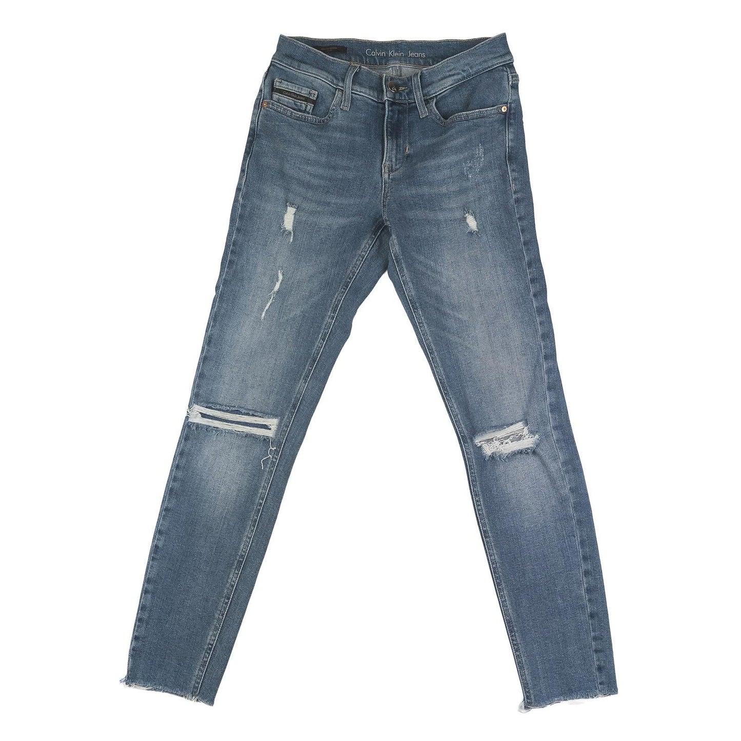 Calvin Klein Jeans Women's Thermal Skinny Ankle W26 L30 Blue Ripped Distressed by Calvin Klein – | RewearableUK