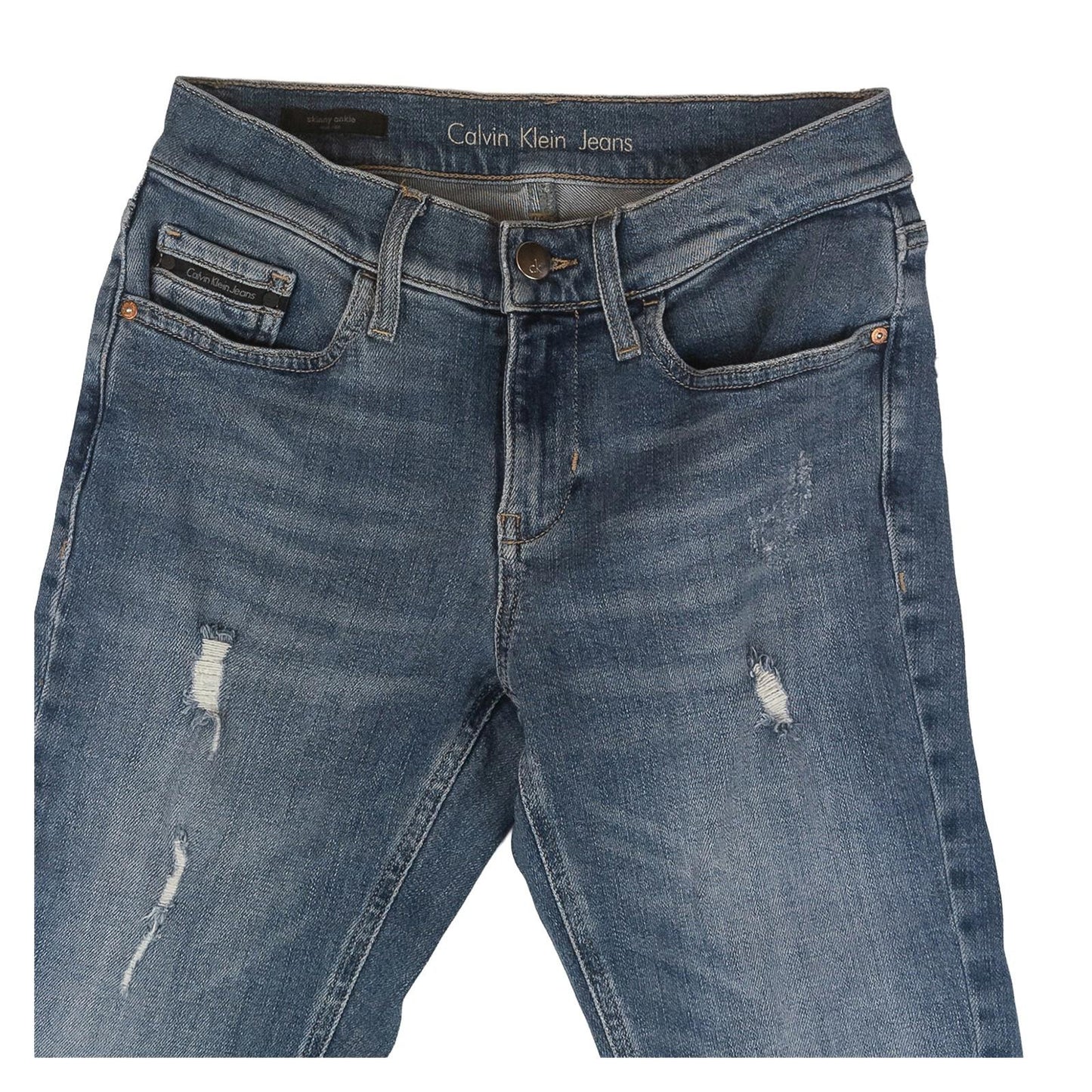 Calvin Klein Jeans Women's Thermal Skinny Ankle W26 L30 Blue Ripped Distressed by Calvin Klein – | RewearableUK