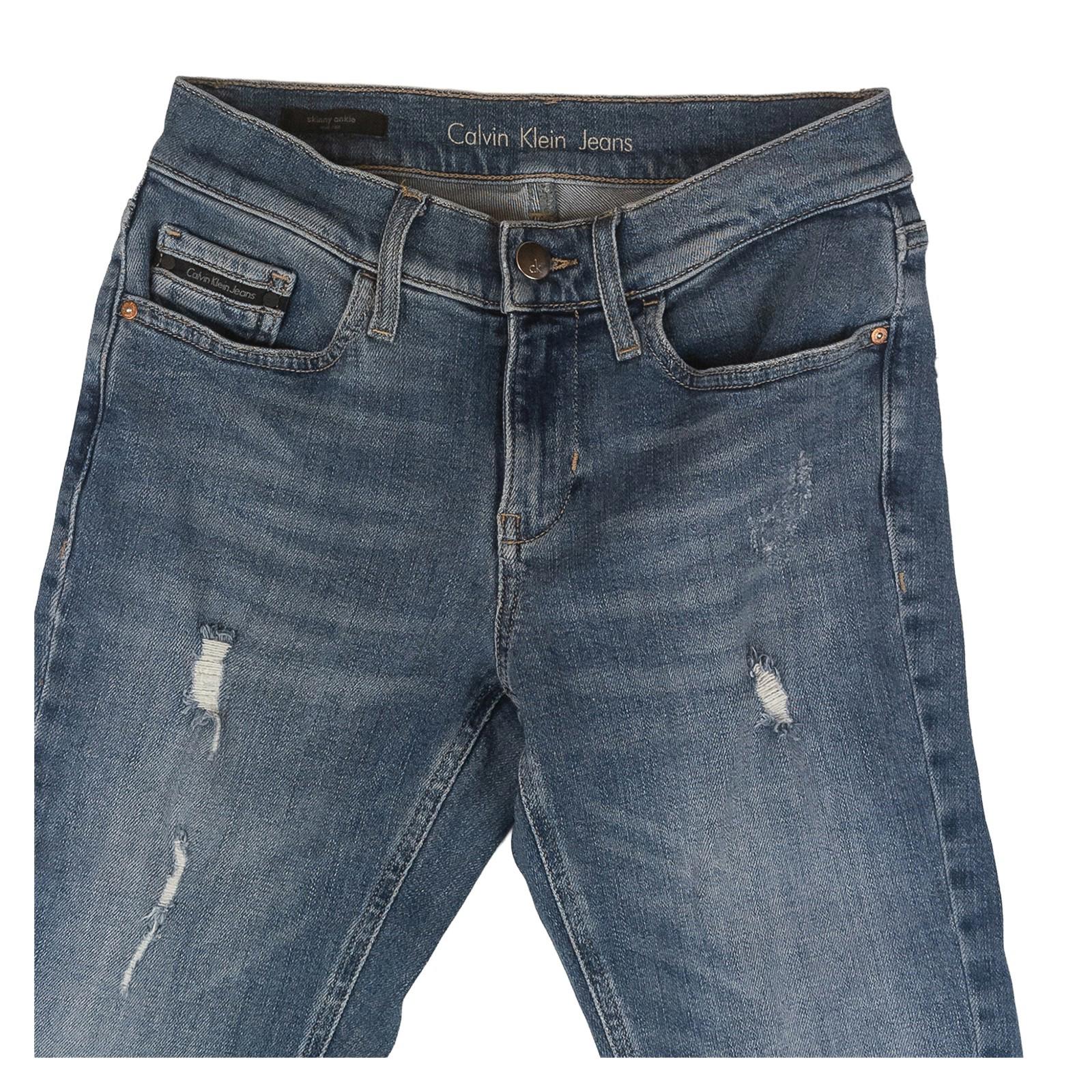Calvin Klein Jeans Women's Thermal Skinny Ankle W26 L30 Blue Ripped Distressed by Calvin Klein – | RewearableUK
