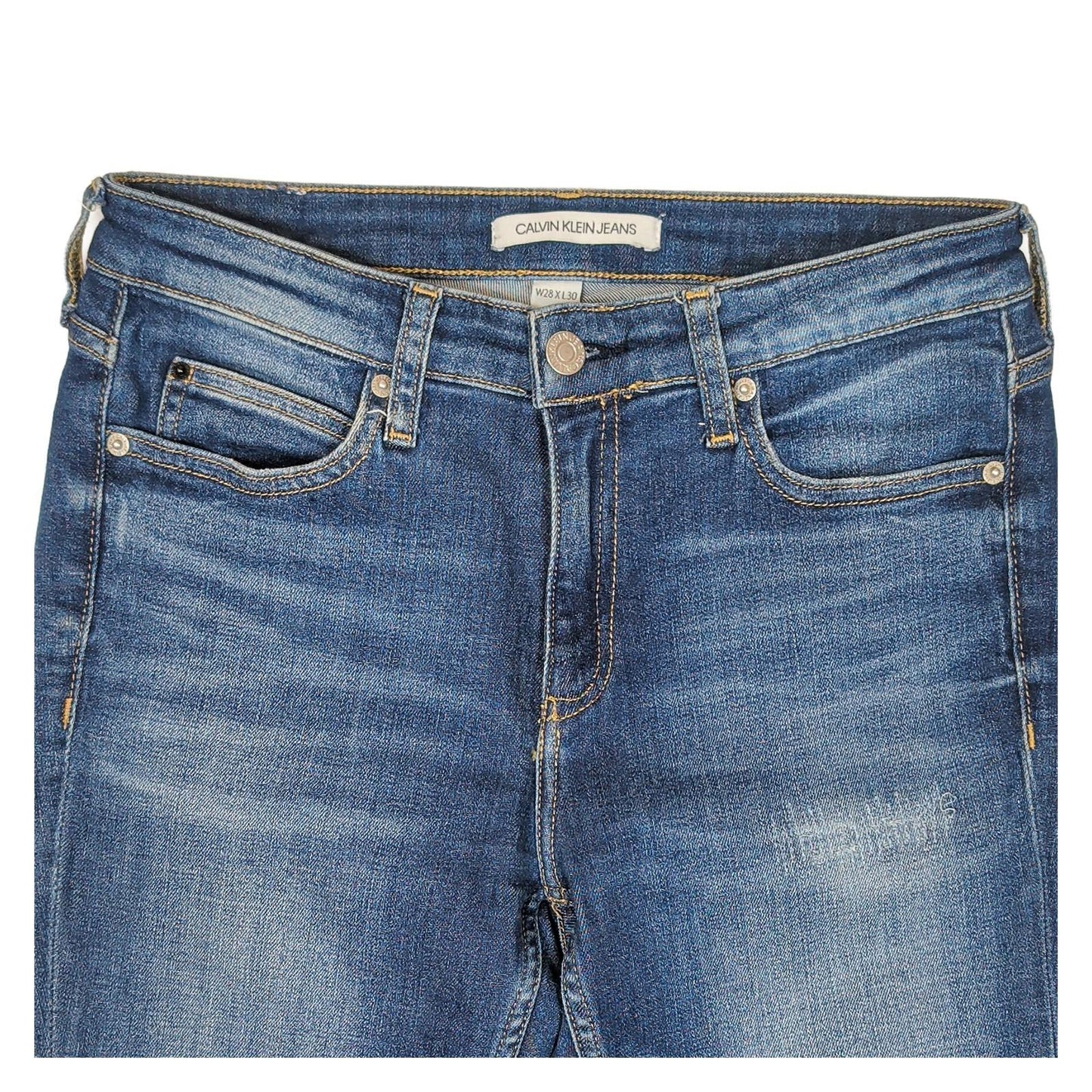 Calvin Klein Jeans Womens W28 L30 Mid Blue Distressed Skinny Denim Stretch by Calvin Klein – | RewearableUK