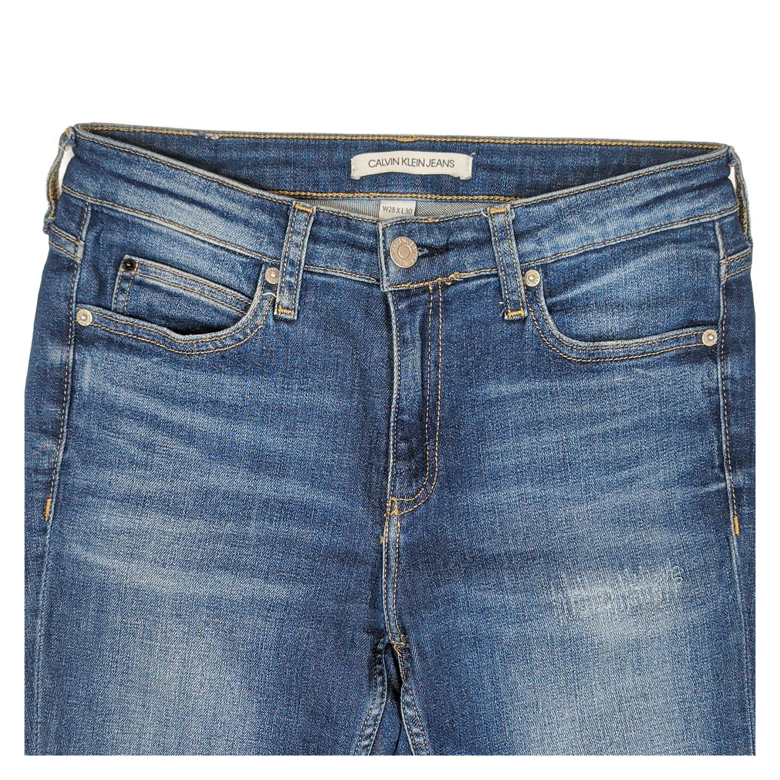 Calvin Klein Jeans Womens W28 L30 Mid Blue Distressed Skinny Denim Stretch by Calvin Klein – | RewearableUK