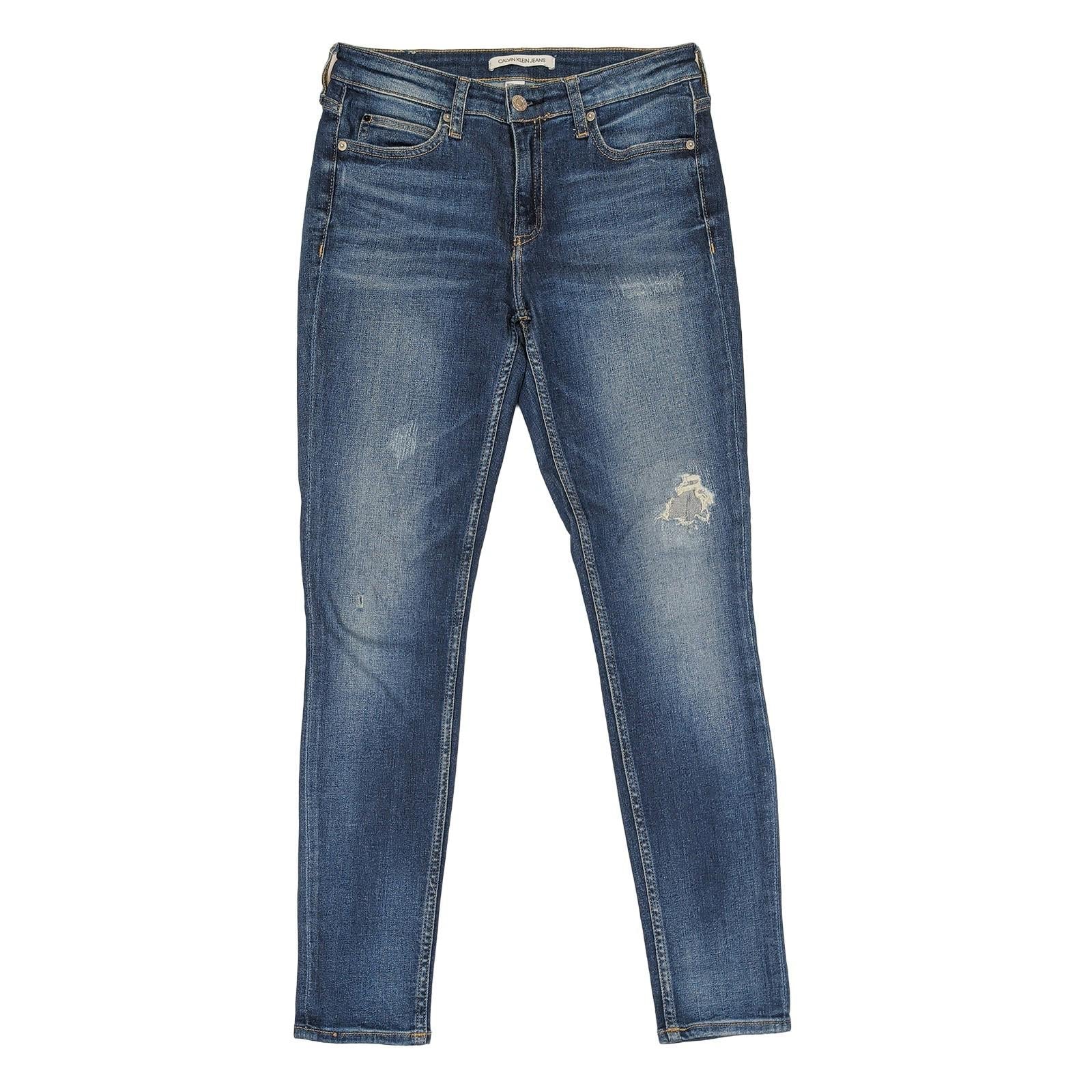 Calvin Klein Jeans Womens W28 L30 Mid Blue Distressed Skinny Denim Stretch by Calvin Klein – | RewearableUK