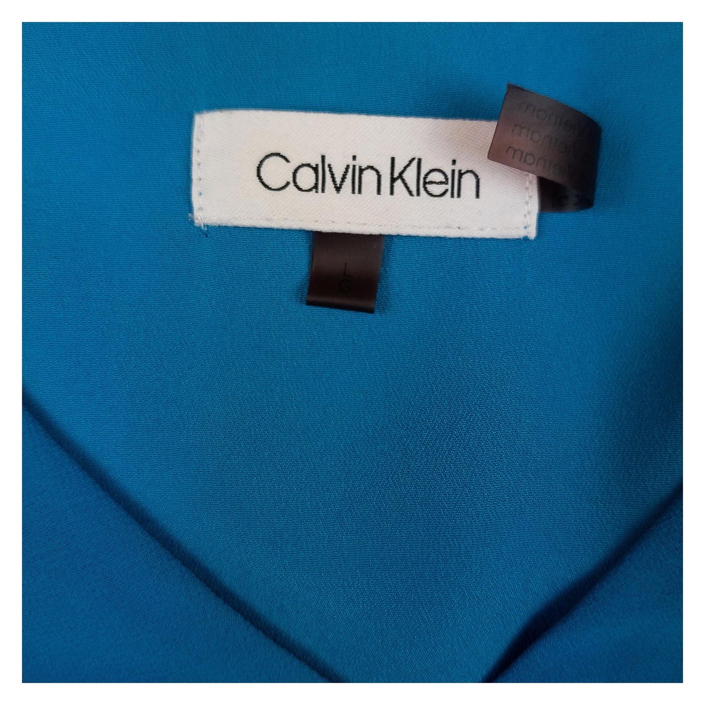 Calvin Klein Teal Blue Blouse Top Size L Large Ruched Sleeve V - Neck Office Wear by Calvin Klein – blouse | RewearableUK