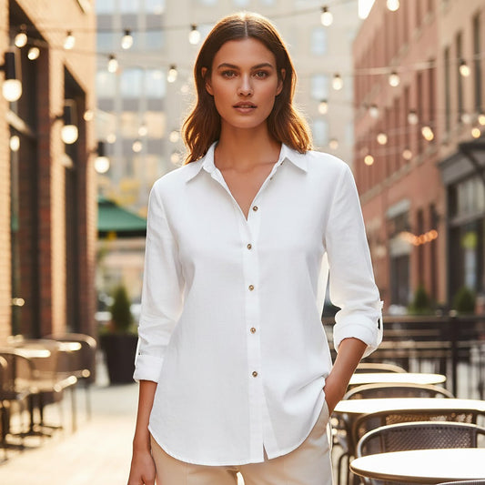 Calvin Klein White Tunic Shirt Gold Buttons | Women's L / XL by Calvin Klein Collection – | RewearableUK