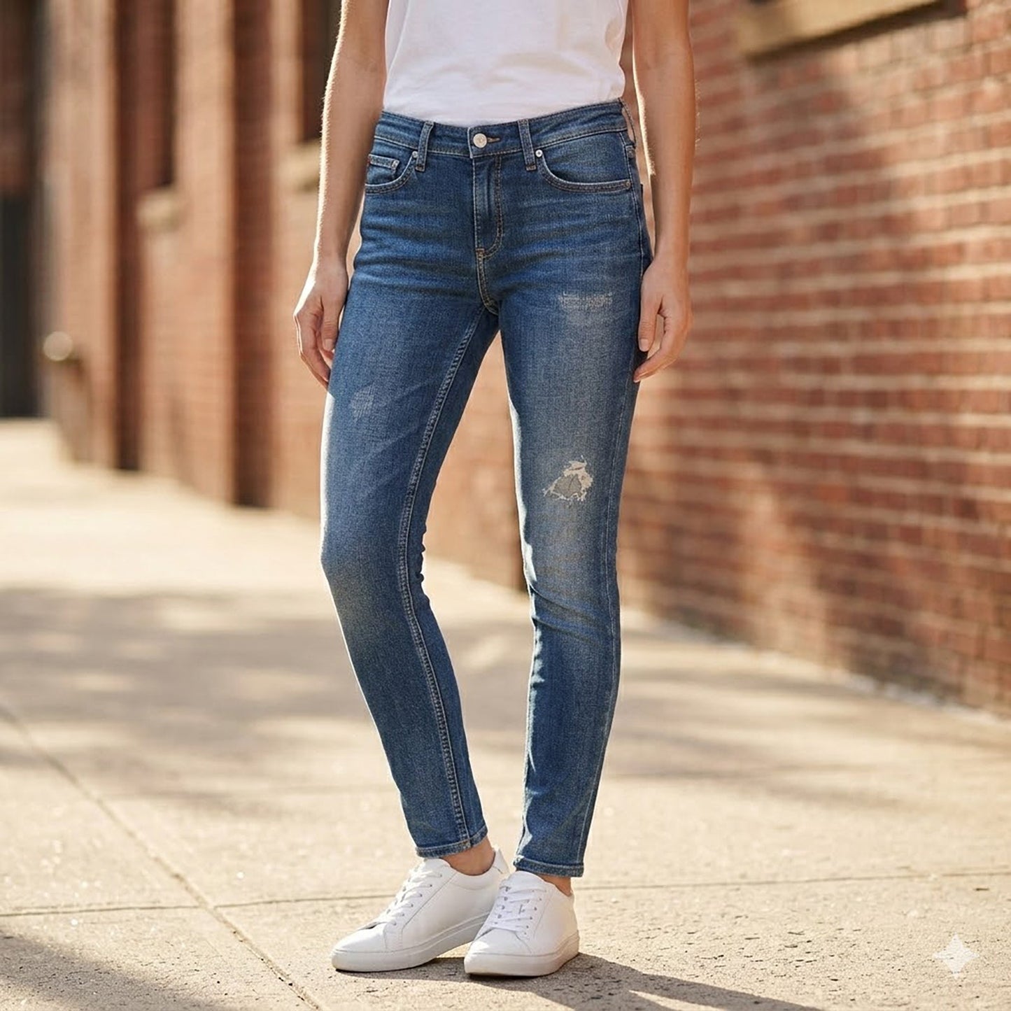 calvin klein womens mid blue distressed skinny stretch jeans w28 l30 by Calvin Klein – JEANS | RewearableUK