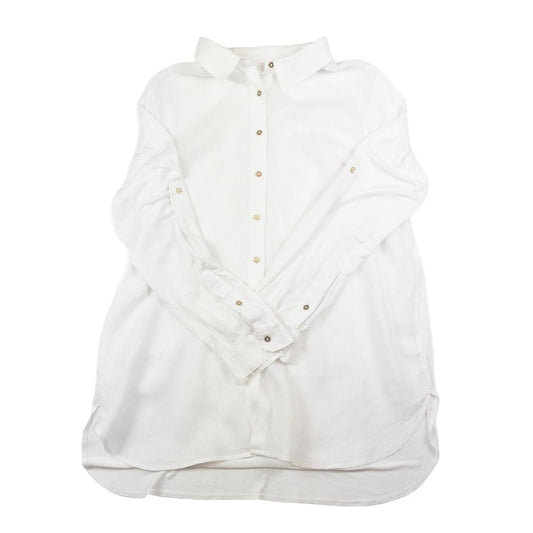 Calvin Klein Women's White Shirt Blouse L XL Gold Buttons Roll Tab Sleeve Stretc by Calvin Klein Collection – | RewearableUK