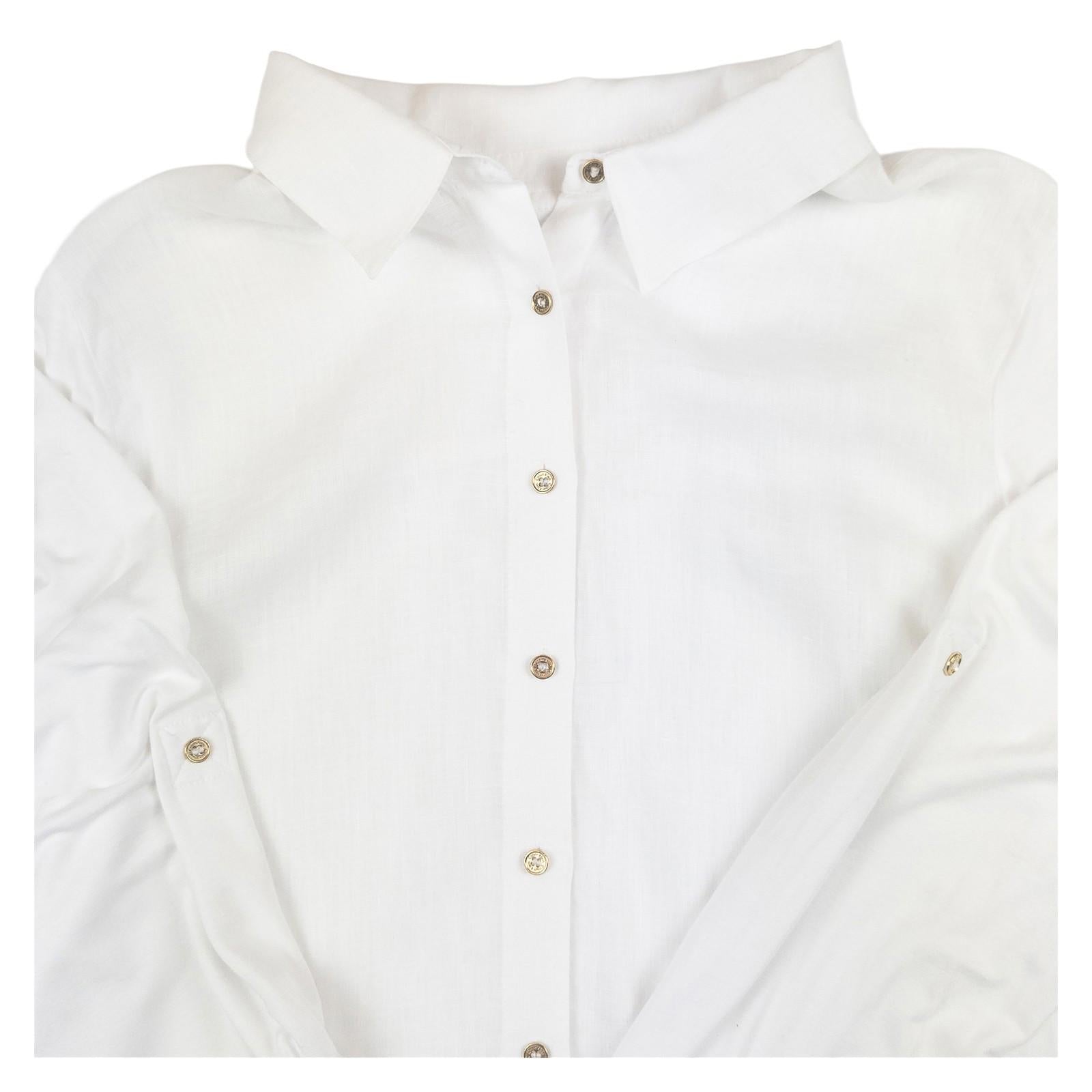 Calvin Klein Women's White Shirt Blouse L XL Gold Buttons Roll Tab Sleeve Stretc by Calvin Klein Collection – | RewearableUK