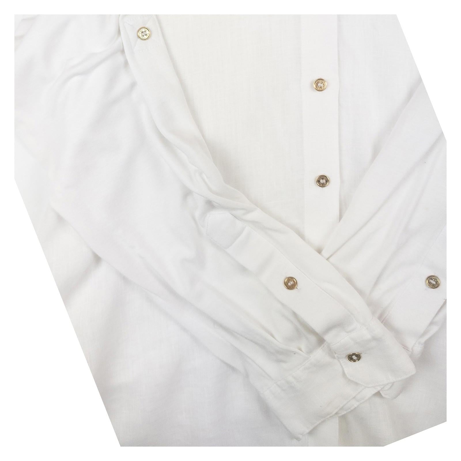 Calvin Klein Women's White Shirt Blouse L XL Gold Buttons Roll Tab Sleeve Stretc by Calvin Klein Collection – | RewearableUK