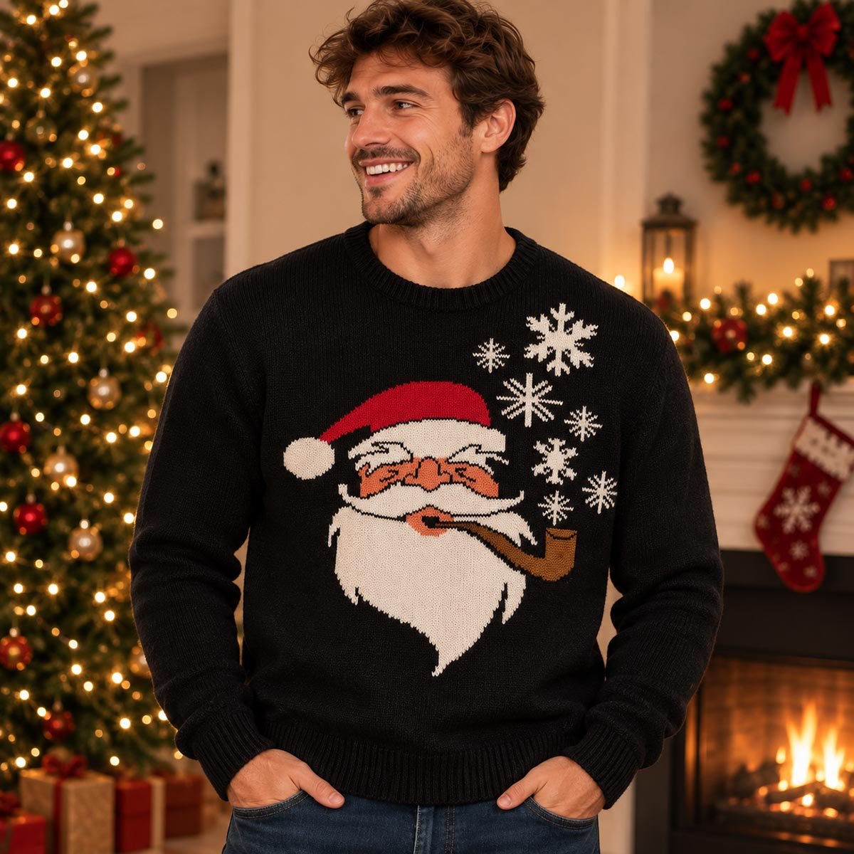 Cedarwood State Christmas Jumper M Black Santa Snowflake – product photo 1 | RewearableUK