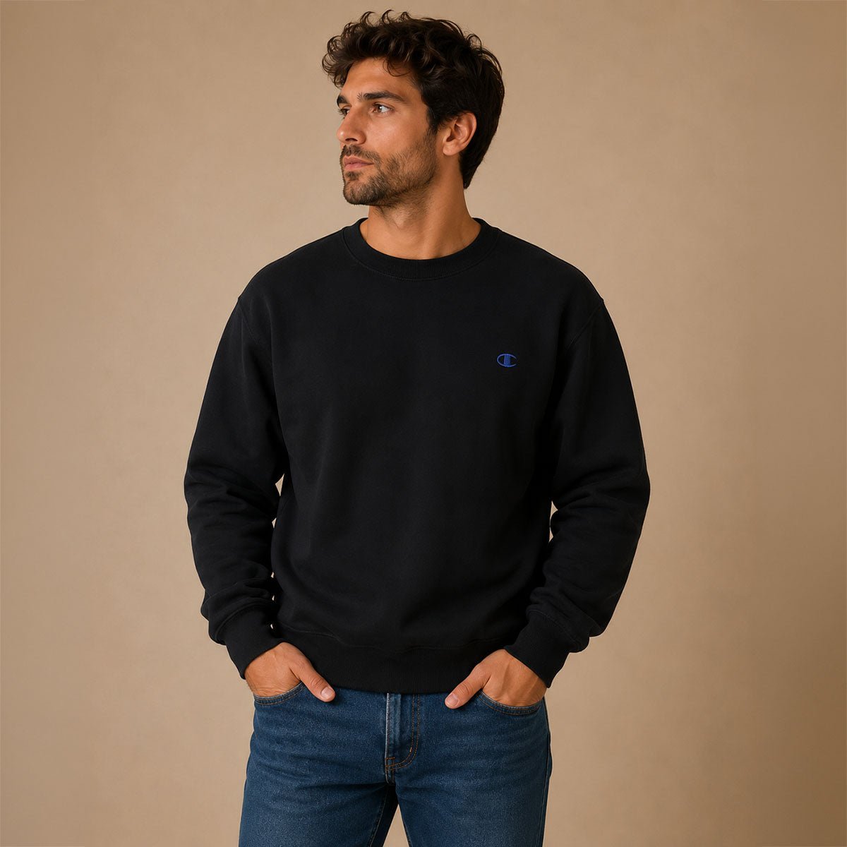 Champion Black Crewneck Sweatshirt XL Embroidered C Logo – Sweater & Hoodie product photo 1 | RewearableUK