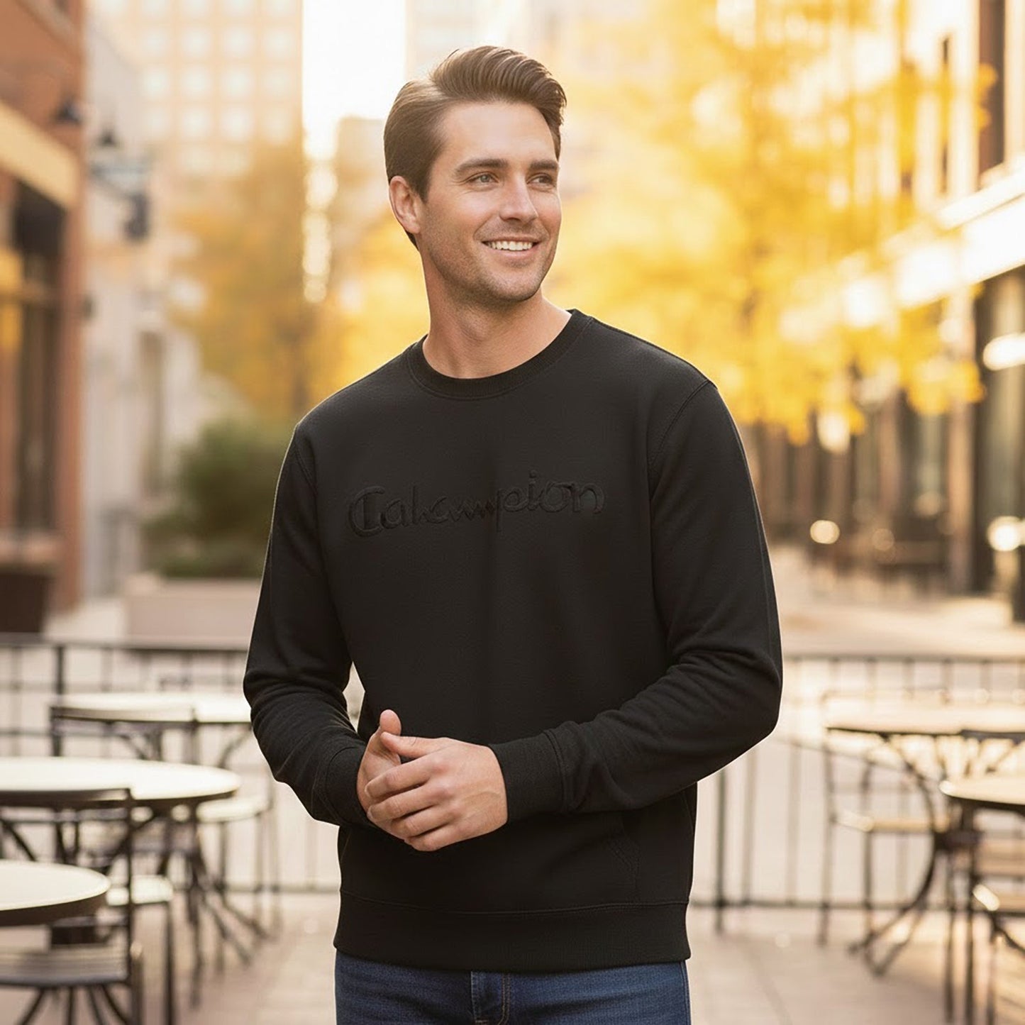 Champion Men's Cotton Sweatshirt in Black | Size XL by Champion – Sweater & Hoodie | RewearableUK